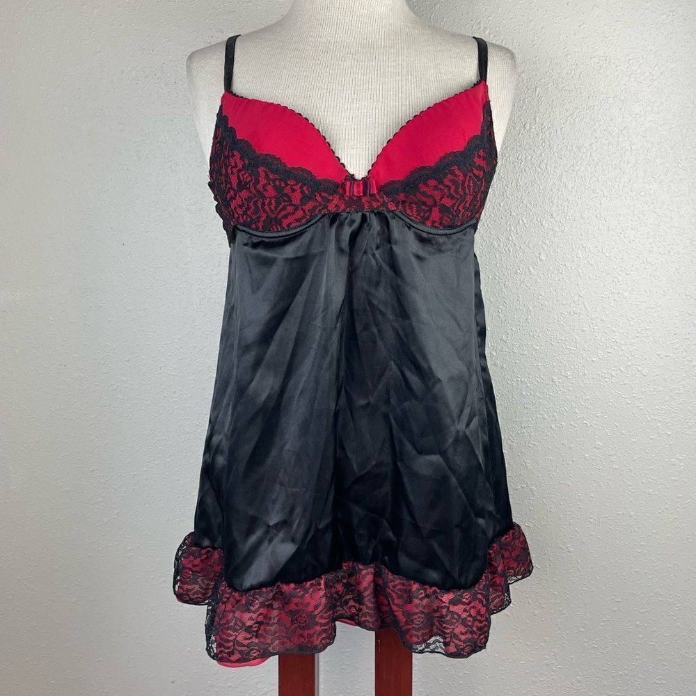 Ambrielle Lingerie Red and Black Lace Nightie Size M